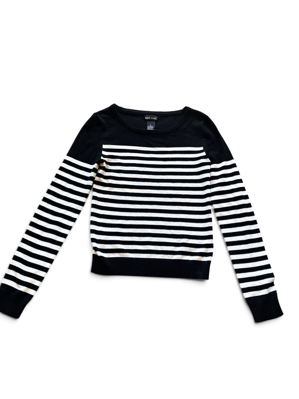 Wet Seal Black & White Striped Crewneck Sweater